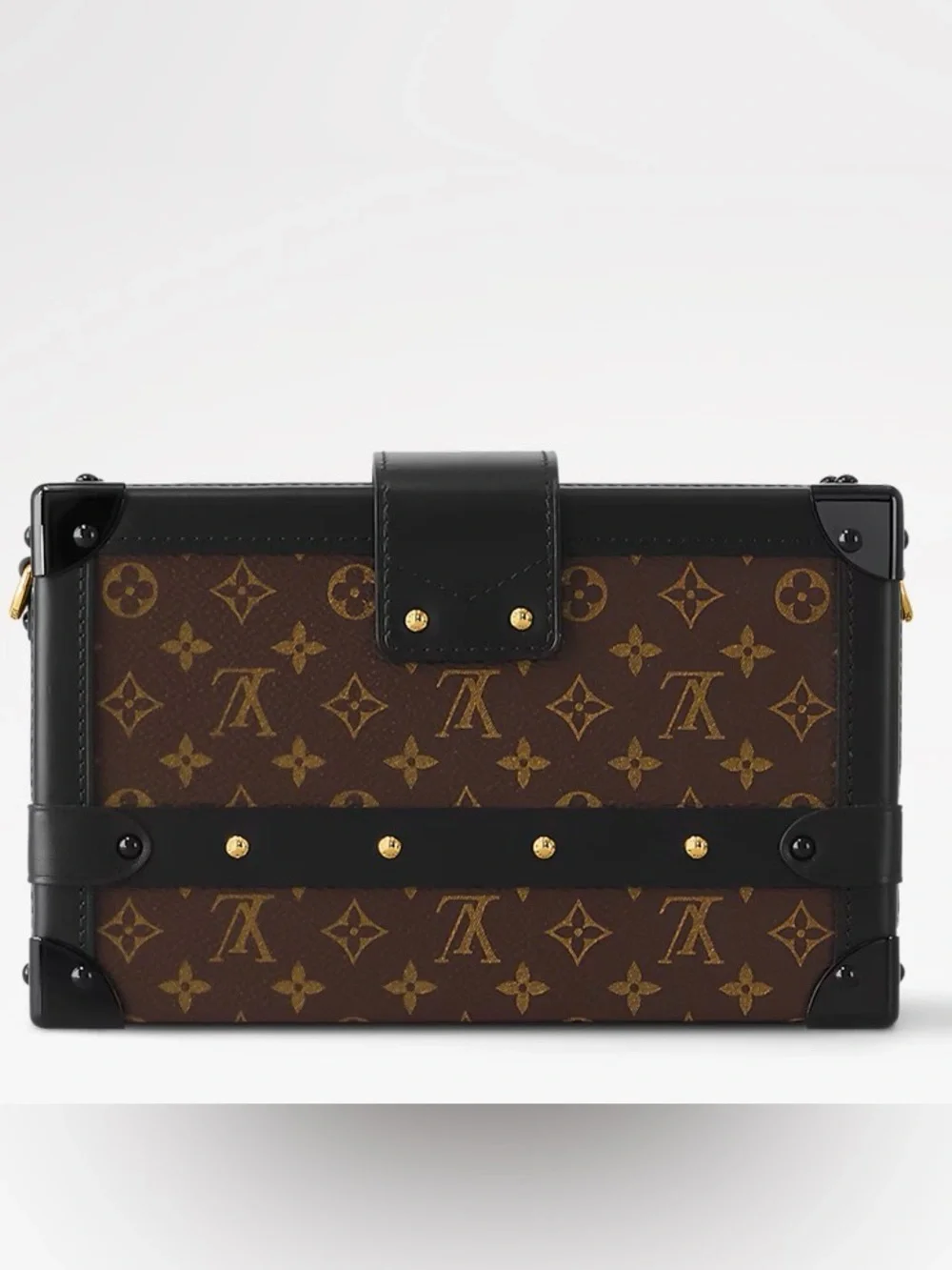 Louis Vuitton Monogram Trunk Box Clutch with Black Trim and Red Accents